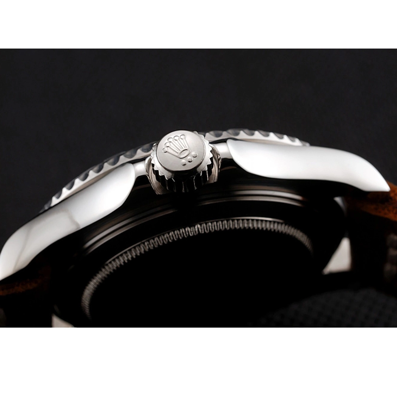 Aaa replica watch Black Dial Yacht Silver Case 1453859 Rolex Master Brown Leather Bracelet 0712